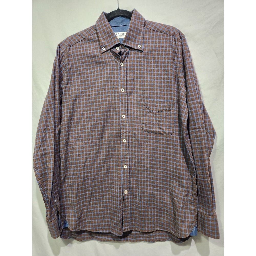 Agave Denim‎ Shirt Mens Medium Blue Brown Plaid Button Flannel Casual Workwear